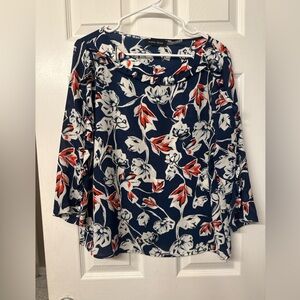 Ivanka Trump Navy Floral Ruffle Blouse Size M Career Workwear Top